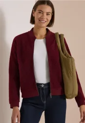 Teddy-Blouson in Unifarbe mit Zipper