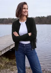 Langarm Cardigan mit Rundhals und Zipper