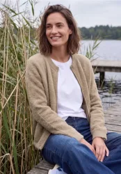 Federgarn Cardigan mit Rundhals