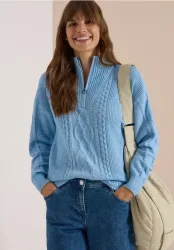 Pullover mit Troyerkragen und Zopfmuster