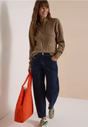 Pullover mit Troyerkragen und Zopfmuster