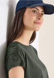 Kurzarm Shirt mit Boatneck und Raffung
