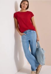 Kurzarm Shirt mit Boatneck und Raffung