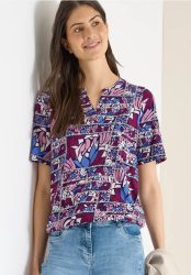 Kurzarm Shirt mit Split Neck und Print