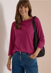 3/4-Arm Shirt mit Boat Neck und Streifen