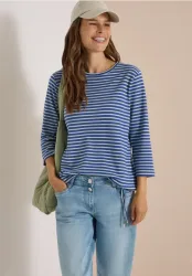 3/4-Arm Shirt mit Rundhals und Streifen
