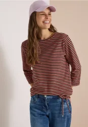 3/4-Arm Shirt mit Rundhals und Streifen