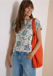 T-Shirt mit Boat Neck und Print