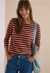 Basic Shirt mit Boat Neck und Streifen