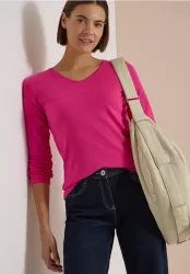 Langarm Shirt in Unifarbe mit V-Neck