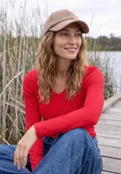 Langarm Shirt in Unifarbe mit V-Neck