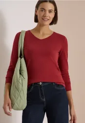 Langarm Shirt in Unifarbe mit V-Neck