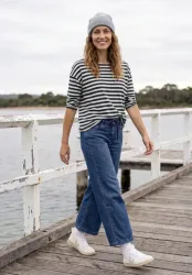 Langarm Shirt mit Boat Neck und Streifen