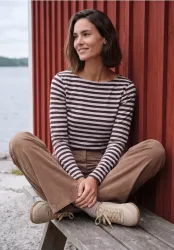 Langarm Shirt mit Boat Neck und Streifen
