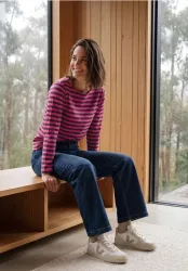 Langarm Shirt mit Boat Neck und Streifen