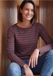 Langarm Shirt mit Boat Neck und Streifen