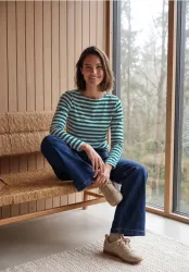 Langarm Shirt mit Boat Neck und Streifen
