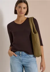 3/4-Arm Shirt in Unifarbe mit V-Neck