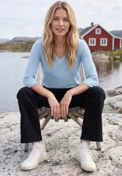 3/4-Arm Shirt in Unifarbe mit V-Neck