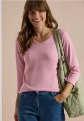 3/4-Arm Shirt in Unifarbe mit V-Neck