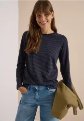 Langarm Shirt mit Boat Neck und Streifen