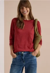 Langarm Shirt mit Boat Neck und Streifen