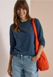 Langarm Shirt mit Boat Neck und Streifen