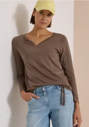 Shirt mit Split Neck im Tunika-Look