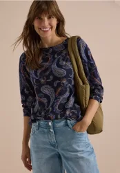 Shirt mit Boat Neck und Rippdetail