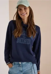 Langarm Shirt mit Stehkragen und Wording
