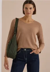 Langarm Shirt mit V-Neck und Rippstruktur