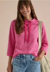 3/4-Arm Shirt mit Funnel Neck und Struktur