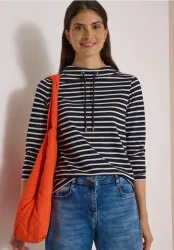 Langarm Shirt mit Funnel Neck und Streifen