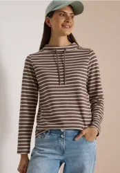 Langarm Shirt mit Funnel Neck und Streifen