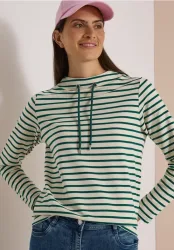 Langarm Shirt mit Funnel Neck und Streifen