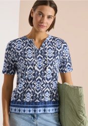 Kurzarm Shirt mit Split Neck und Print