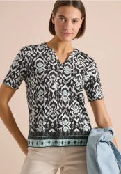 Kurzarm Shirt mit Split Neck und Print