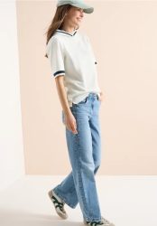 Kurzarm Shirt mit Kapuze und Rippdetails