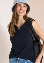 Top mit Split Neck in Unifarbe