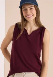 Top mit Split Neck in Unifarbe