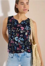 Top mit Split Neck und Raffung