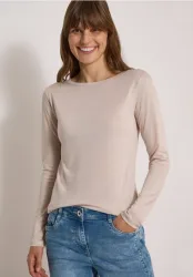 Langarm Shirt in Unifarbe mit Boat Neck