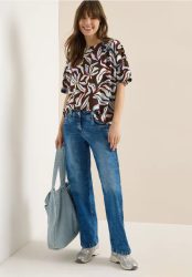 Kurzarm Bluse mit Print und Knöpfen