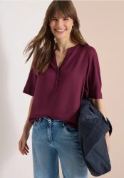 Bluse mit Split Neck und Elastiksaum