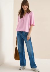 Bluse mit Split Neck und Elastiksaum