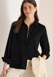 Seersucker Langarm Bluse mit Knopfleiste