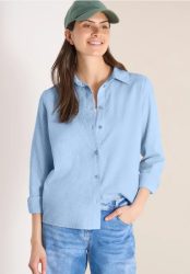 Seersucker Langarm Bluse mit Knopfleiste
