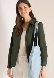 Seersucker Langarm Bluse mit Knopfleiste