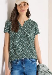 Bluse mit Split Neck und Minimal Print