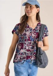 Bluse mit Split Neck und Strukturmix
